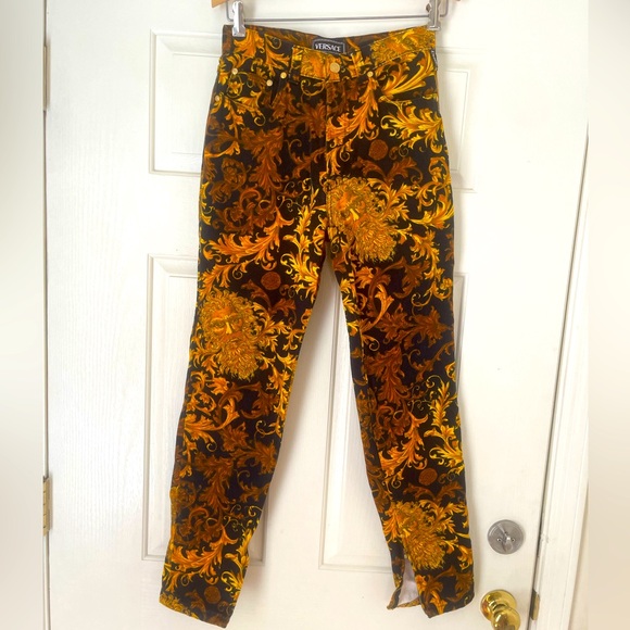 Vtg VERSACE couture 90s rare Medusa baroque leaves jeans